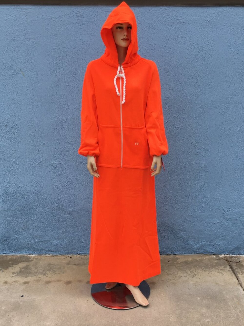 NWT Vtg 70s Hang Ten Fluorescent Orange Long Surf Beach Hoodie Dress Robe sz S